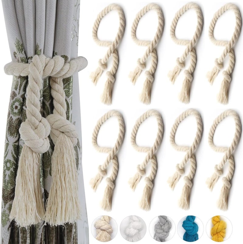 Yteseery 8 Pack Curtain Ties, Outdoor Curtain Tiebacks, Natural Cotton Curtain Holders, Village Rural Rustic Curtain Holdbacks, Nautical Curtain TieBacks Rope for Patio Drapery Pergola Drapes, Beige - Image 1